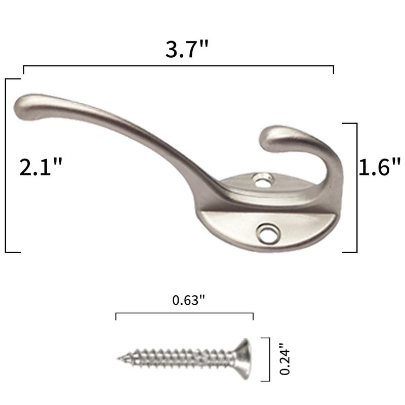 IBosins 30 Pack Heavy Duty Dual Coat Hooks Wall Mounted with 60 Screws Retro Double Hooks Utility Silvery Hooks for Coat  Scarf  Bag  Towel  Key  Cap  Cup  Hat - Image 2